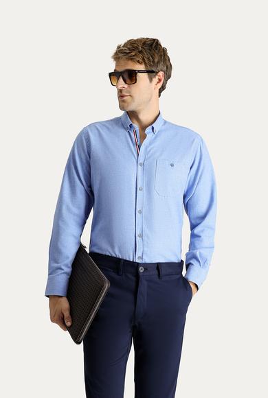 Erkek Giyim - HAVACI MAVİ 3X Beden Uzun Kol Regular Fit Oduncu Pamuklu Gömlek