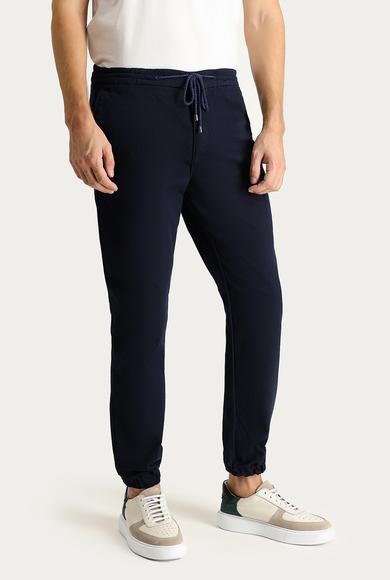 Erkek Giyim - KOYU LACİVERT 50 Beden Slim Fit Beli Lastikli İpli Likralı Pantolon
