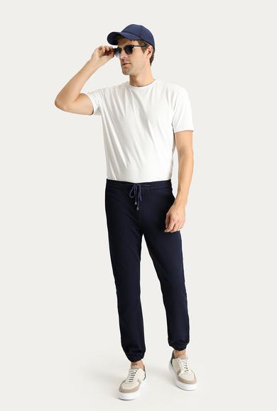 Erkek Giyim - KOYU LACİVERT 50 Beden Slim Fit Beli Lastikli İpli Likralı Pantolon