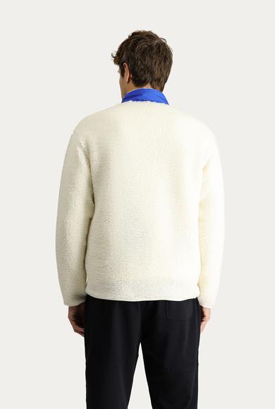 Erkek Giyim - Bej L Beden Fermuarlı Pelüş Oversize Sweatshirt
