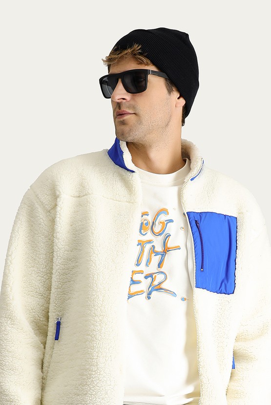 Erkek Giyim - Fermuarlı Pelüş Oversize Sweatshirt