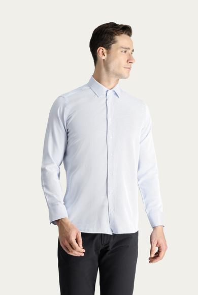 Erkek Giyim - AÇIK MAVİ XL Beden Uzun Kol Slim Fit Desenli Klasik Gömlek