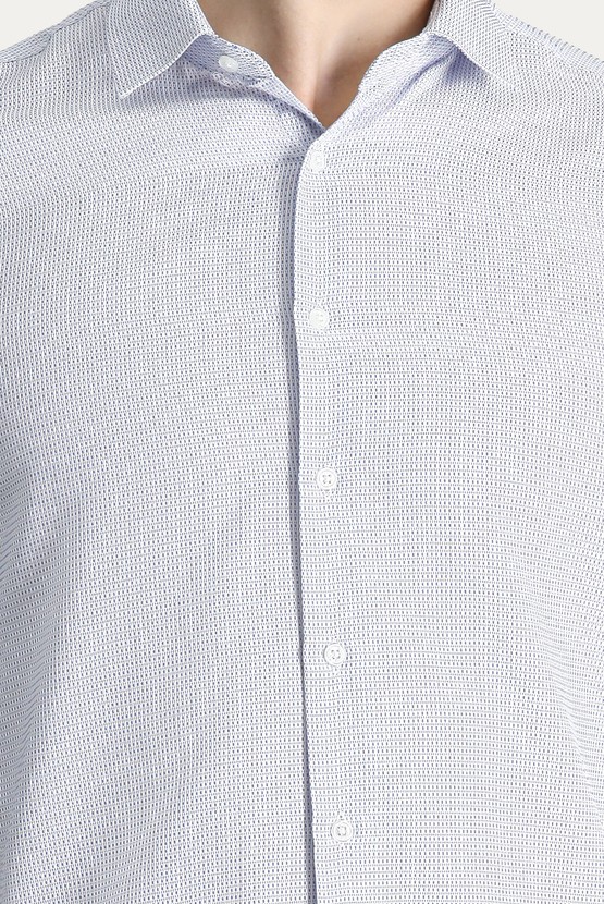 Erkek Giyim - Uzun Kol Slim Fit Dar Kesim Desenli Klasik Pamuklu Gömlek