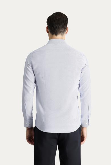 Erkek Giyim - KOYU MAVİ L Beden Uzun Kol Slim Fit Desenli Klasik Gömlek