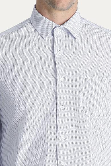 Erkek Giyim - KOYU MAVİ S Beden Uzun Kol Desenli Klasik Gömlek