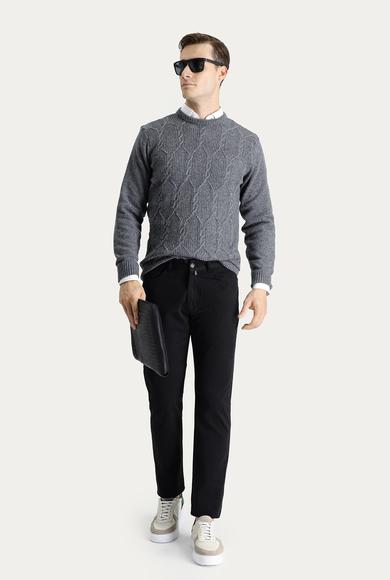 Erkek Giyim - SİYAH 46 Beden Slim Fit Pamuk Kanvas / Chino Pantolon