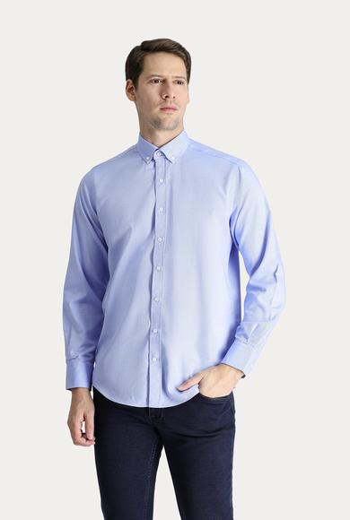 Erkek Giyim - MAVİ M Beden Uzun Kol Regular Fit Oxford Pamuk Gömlek