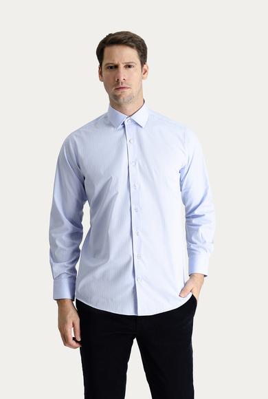 Erkek Giyim - Açık Mavi M Beden Uzun Kol Klasik Çizgili Pamuk Gömlek
