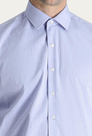 Erkek Giyim - HAVACI MAVİ M Beden Uzun Kol Klasik Çizgili Pamuk Gömlek