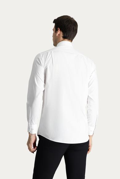 Erkek Giyim - Beyaz M Beden Uzun Kol Klasik Çizgili Pamuk Gömlek