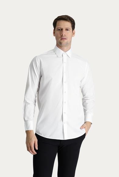 Erkek Giyim - Beyaz M Beden Uzun Kol Klasik Çizgili Pamuk Gömlek