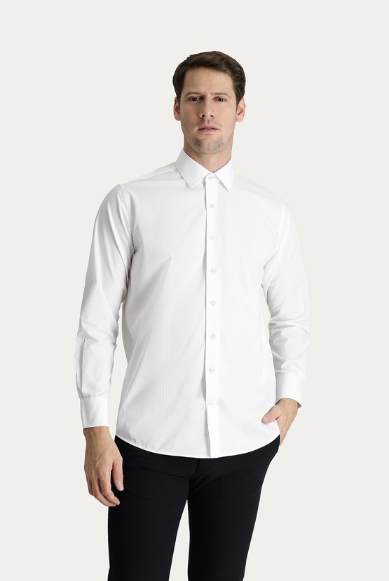 Erkek Giyim - Uzun Kol Klasik Çizgili Pamuk Gömlek