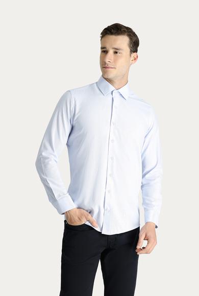 Erkek Giyim - UÇUK MAVİ S Beden Uzun Kol Slim Fit Oxford Pamuk Gömlek