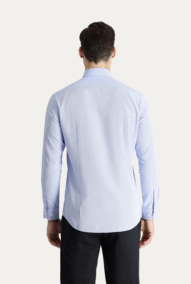 Erkek Giyim - Açık Mavi M Beden Uzun Kol Slim Fit Oxford Pamuk Gömlek