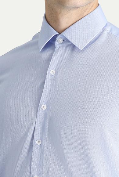 Erkek Giyim - Açık Mavi M Beden Uzun Kol Slim Fit Oxford Pamuk Gömlek