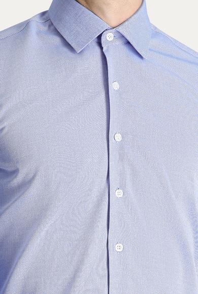 Erkek Giyim - KOYU MAVİ S Beden Uzun Kol Slim Fit Oxford Pamuk Gömlek