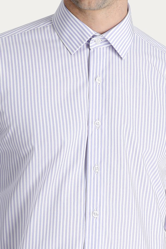 Erkek Giyim - Uzun Kol Regular Fit Çizgili Pamuk Gömlek