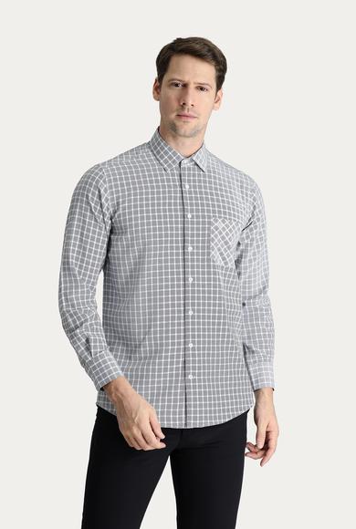 Erkek Giyim - SİYAH M Beden Uzun Kol Regular Fit Ekose Pamuklu Gömlek