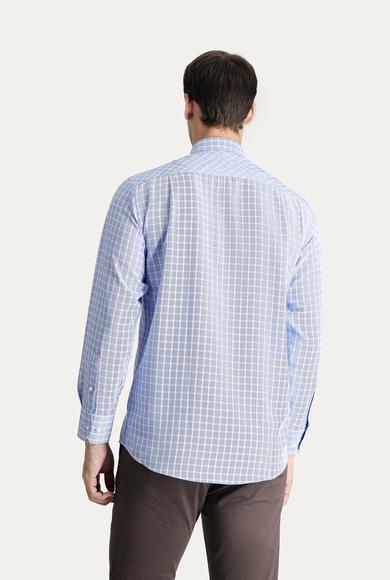 Erkek Giyim - AÇIK MAVİ M Beden Uzun Kol Regular Fit Ekose Pamuklu Gömlek