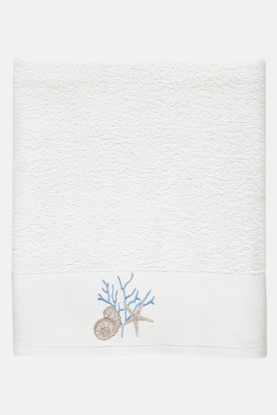 Erkek Giyim - Kabuklu Mercan Nakışlı Pamuk Banyo Havlusu (90x150)