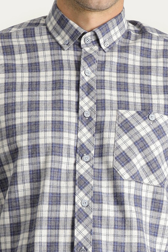 Erkek Giyim - Uzun Kol Regular Fit Ekose Oduncu Pamuklu Gömlek