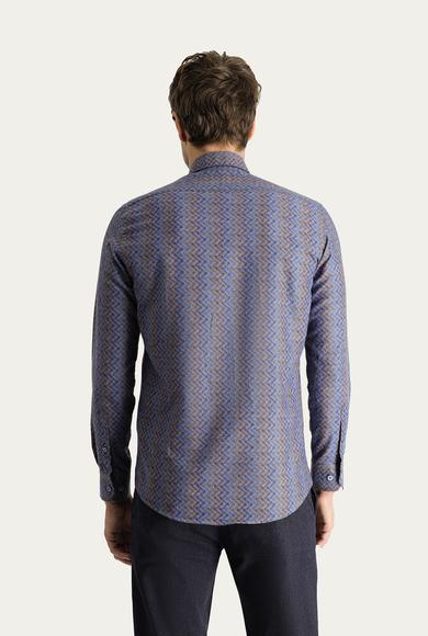 Erkek Giyim - İNDİGO XS Beden Uzun Kol Slim Fit Baskılı Pamuklu Gömlek