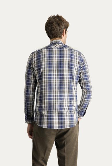 Erkek Giyim - ORTA GRİ M Beden Uzun Kol Regular Fit Ekose Oduncu Pamuklu Gömlek