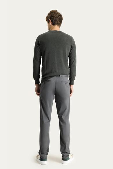 Erkek Giyim - ORTA FÜME 54 Beden Regular Fit Likralı Kanvas / Chino Pantolon