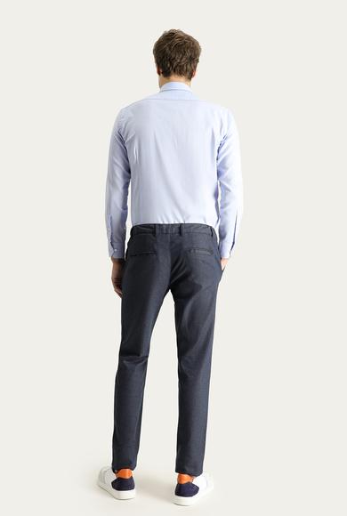 Erkek Giyim - KOYU LACİVERT 56 Beden Slim Fit Desenli Beli Lastikli Likralı Kanvas / Chino Pantolon