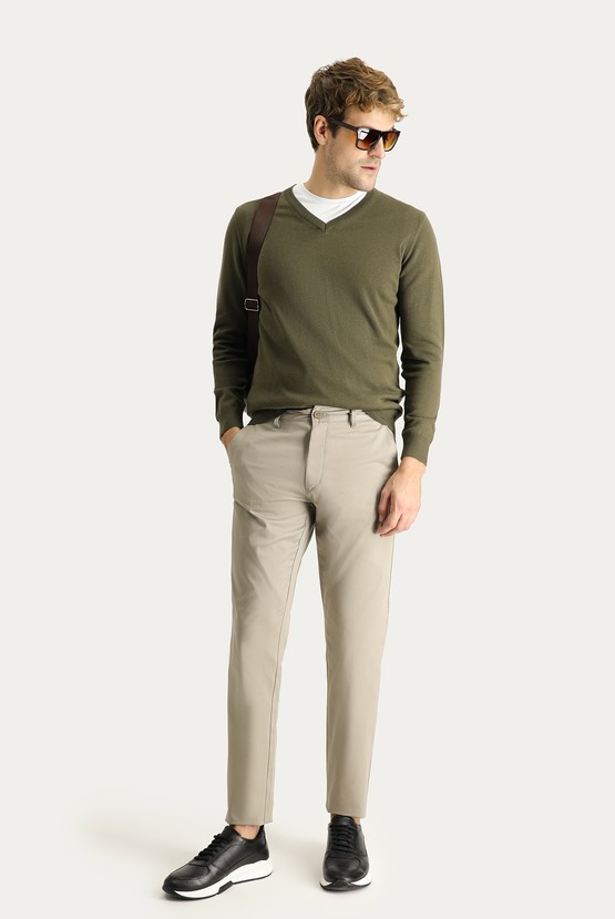 Erkek Giyim - Regular Fit Likralı Kanvas / Chino Pantolon