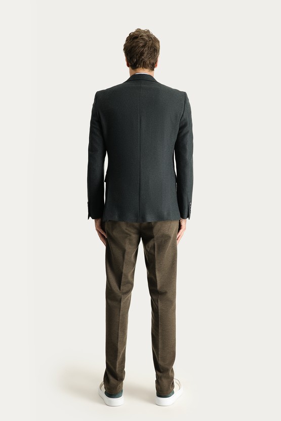 Erkek Giyim - Slim Fit Dar Kesim Beli Lastikli İpli Likralı Örme Kanvas / Chino Pantolon