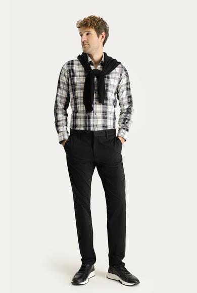 Erkek Giyim - SİYAH 54 Beden Regular Fit Likralı Saten Kanvas / Chino Pantolon
