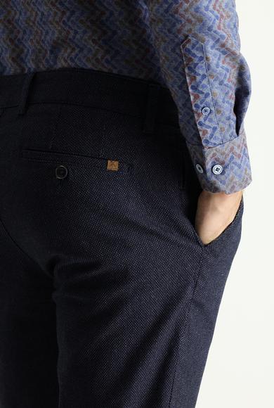 Erkek Giyim - KOYU LACİVERT 56 Beden Regular Fit Desenli Likralı Kanvas / Chino Pantolon