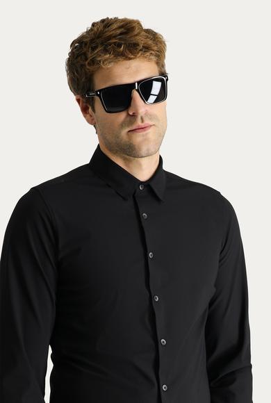 Erkek Giyim - SİYAH XXL Beden Techno-Line Uzun Kol Slim Fit Gömlek