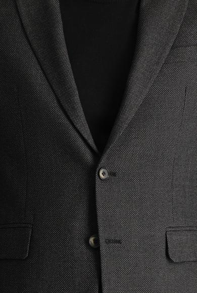 Erkek Giyim - KOYU ANTRASİT 62 Beden Yünlü Desenli Klasik Ceket