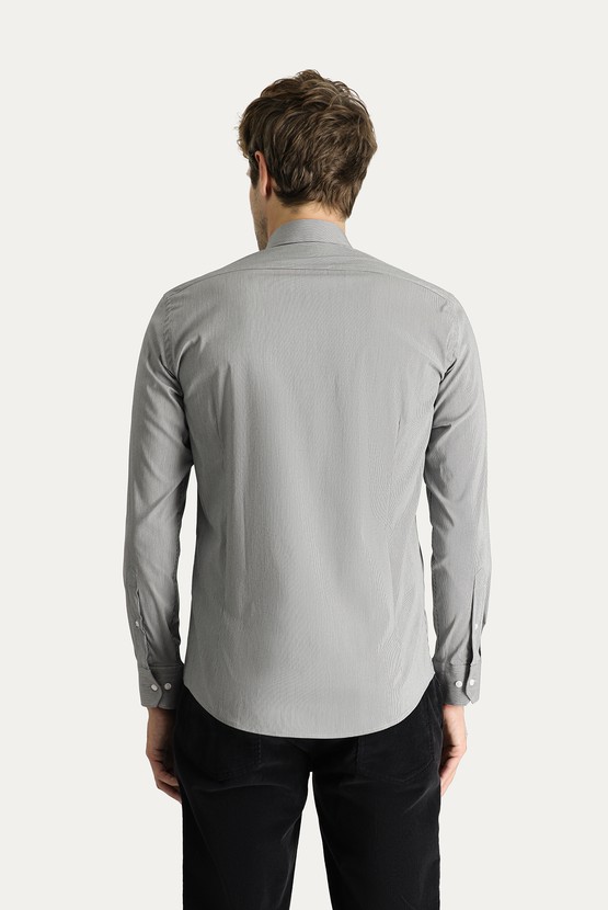 Erkek Giyim - Uzun Kol Slim Fit Dar Kesim Desenli Pamuklu Spor Gömlek