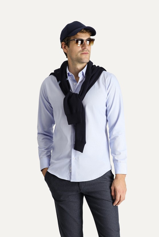 Erkek Giyim - Uzun Kol Slim Fit Dar Kesim Non Iron Oxford Pamuklu Gömlek
