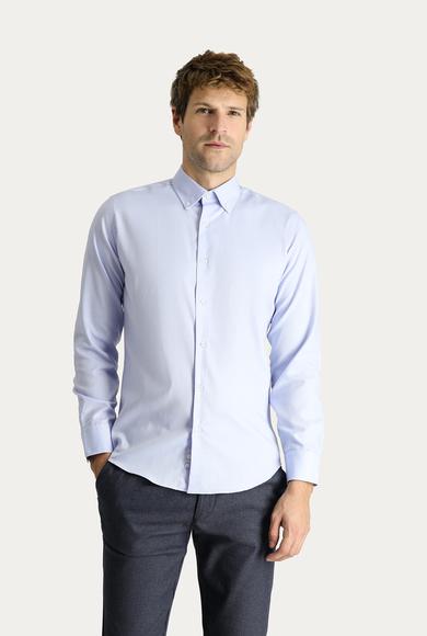Erkek Giyim - MAVİ XXL Beden Uzun Kol Slim Fit Non Iron Oxford Pamuklu Gömlek