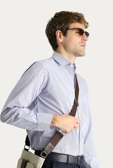 Erkek Giyim - KOYU MAVİ 4X Beden Uzun Kol Non Iron Klasik Desenli Pamuklu Gömlek