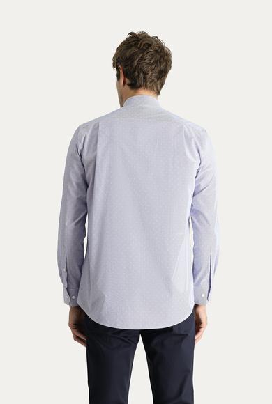 Erkek Giyim - KOYU MAVİ 4X Beden Uzun Kol Non Iron Klasik Desenli Pamuklu Gömlek