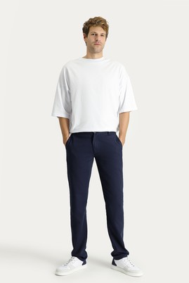 Koyu Lacivert
      
      Regular Fit Beli Lastikli Pamuklu Keten Kanvas / Chino Pantolon