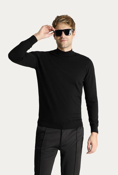 Erkek Giyim - Siyah 3X Beden Bato Yaka Regular Fit Pamuklu Triko Kazak