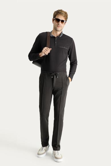 Erkek Giyim - ACI KAHVE 56 Beden Regular Fit Beli Lastikli İpli Likralı Örme Pantolon