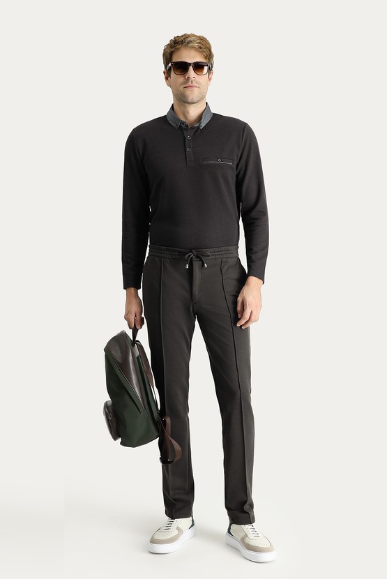 Erkek Giyim - Regular Fit Beli Lastikli İpli Likralı Örme Pantolon