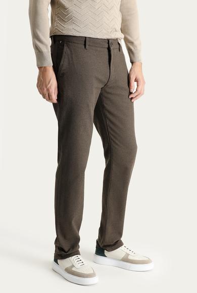 Erkek Giyim - KOYU YEŞİL 52 Beden Regular Fit Desenli Likralı Kanvas / Chino Pantolon