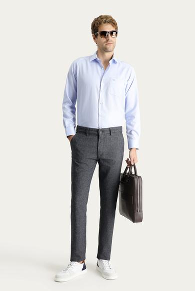 Erkek Giyim - KOYU FÜME 50 Beden Regular Fit Desenli Likralı Kanvas / Chino Pantolon