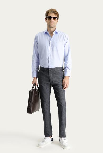 Erkek Giyim - KOYU FÜME 50 Beden Regular Fit Desenli Likralı Kanvas / Chino Pantolon