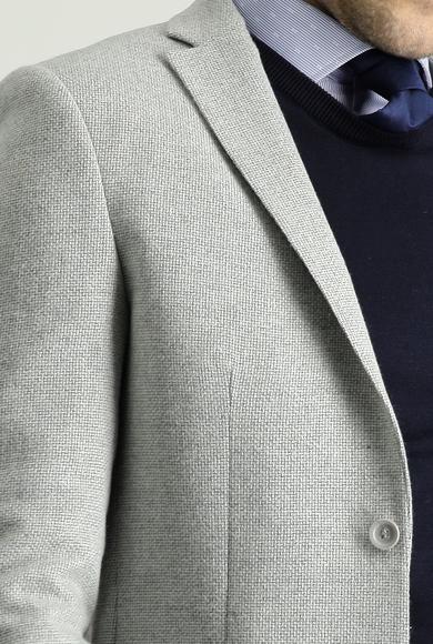 Erkek Giyim - Açık Gri 46 Beden Süper Slim Fit Yünlü Desenli Spor Ceket
