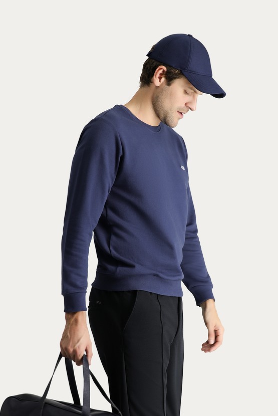 Erkek Giyim - Bisiklet Yaka Regular Fit Nakışlı Pamuklu Sweatshirt