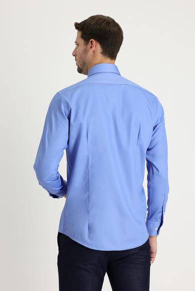 Erkek Giyim - AQUA MAVİSİ M Beden Uzun Kol Slim Fit Non Iron Pamuklu Gömlek